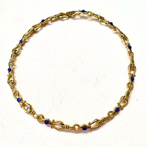 Gucci Signature Horsebit Link Necklace Gold Sapphire Vintage Signed Paolo - Picture 6 of 6